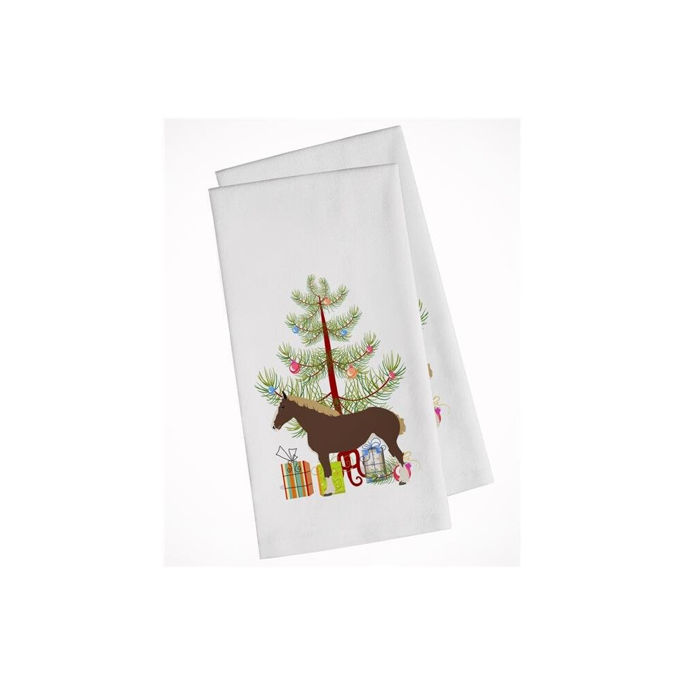 Lot de 2 torchons de cuisine blancs de No   l     motif cheval percheron