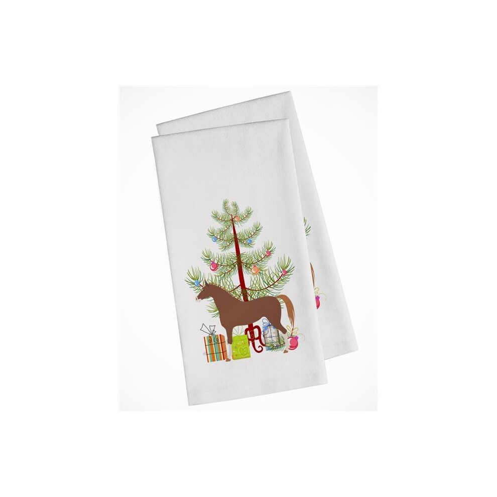 Lot de 2 torchons de cuisine blancs de No   l Motif Cheval Hanovrien