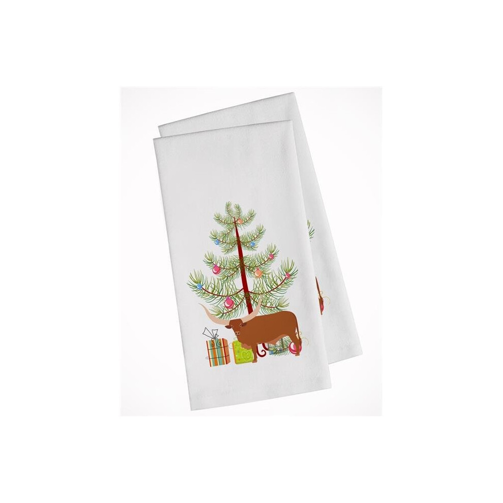 Lot de 2 torchons de cuisine blancs de No   l motif vache Ankole-Watusu