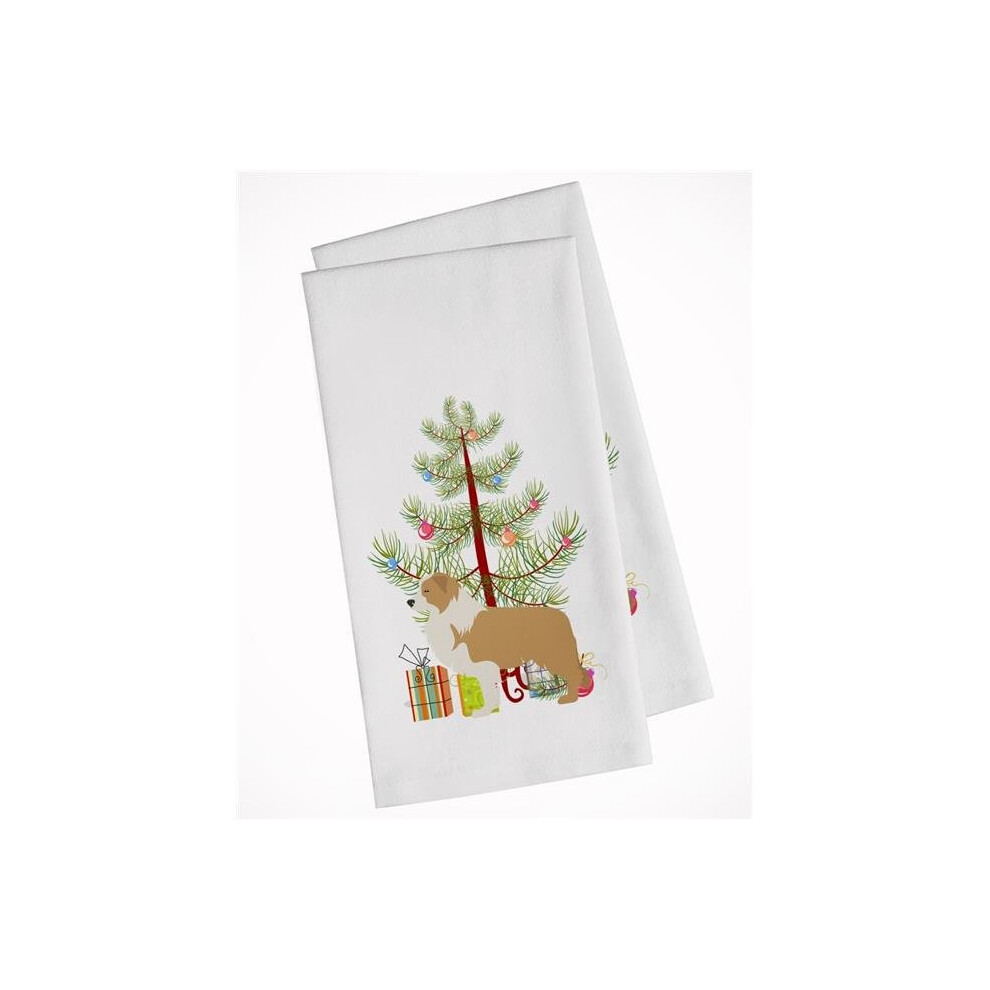 Lot de 2 torchons de cuisine blancs motif sapin de No   l rouge Border Collie