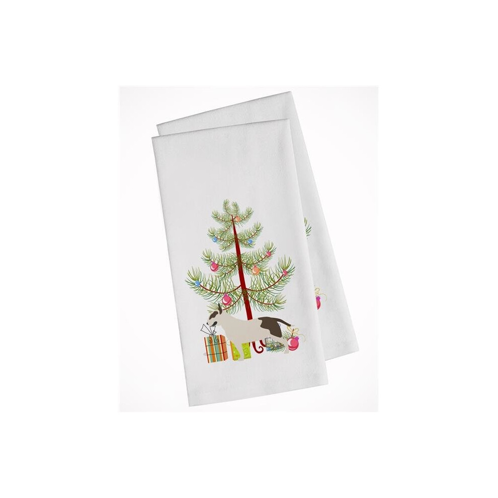 Lot de 2 torchons de cuisine blancs motif sapin de No   l Bull Terrier