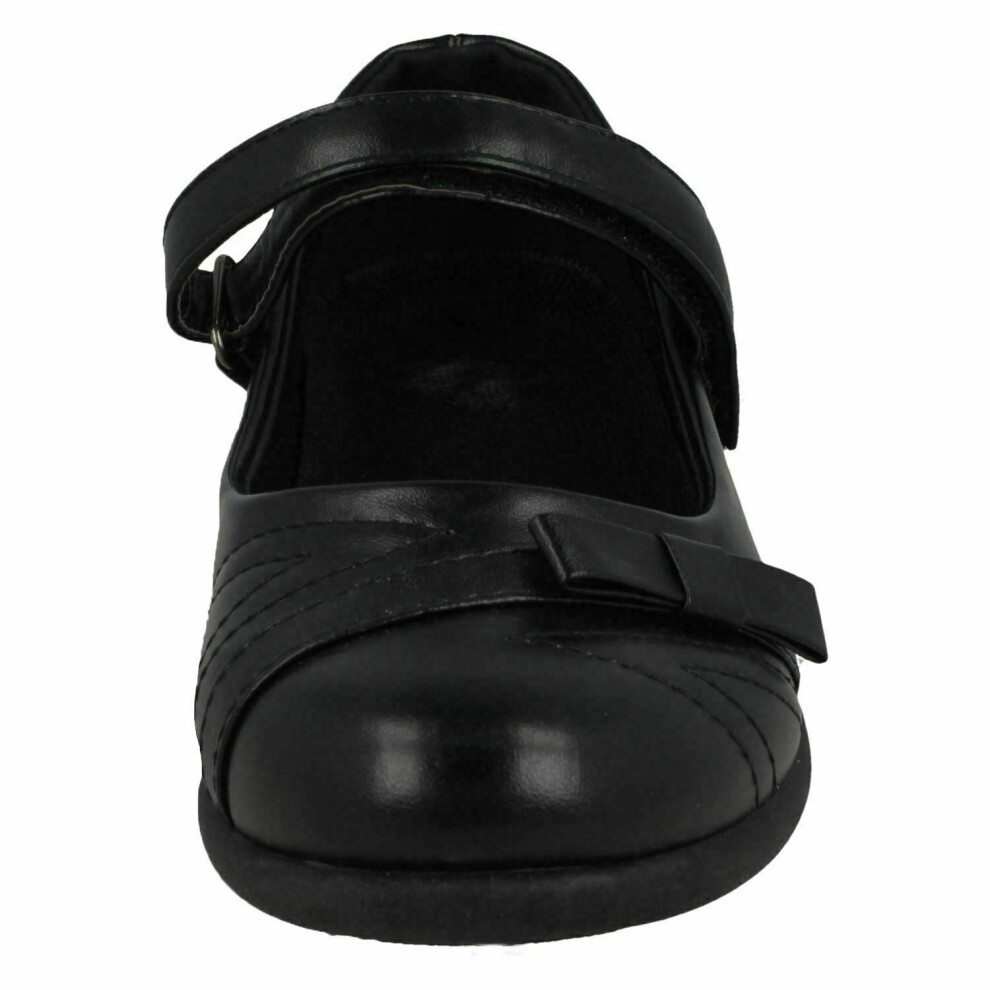 (13 Child UK, Black) Spot On Girls Synthetic Side Bow School Shoes