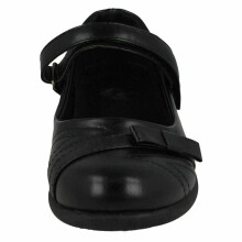 (2 UK, Black) Spot On Girls Synthetic Side Bow School Shoes