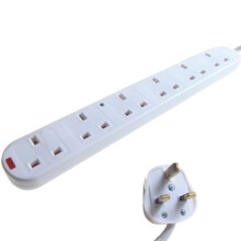 6-Way UK Mains Extension Lead 2m with Surge & LED - 6 x 3-Pin 13A Sockets, BS1363/A
