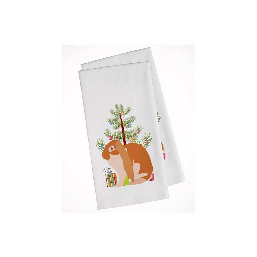 Lot de 2 torchons de cuisine blancs de No   l motif lapin b   lier anglais