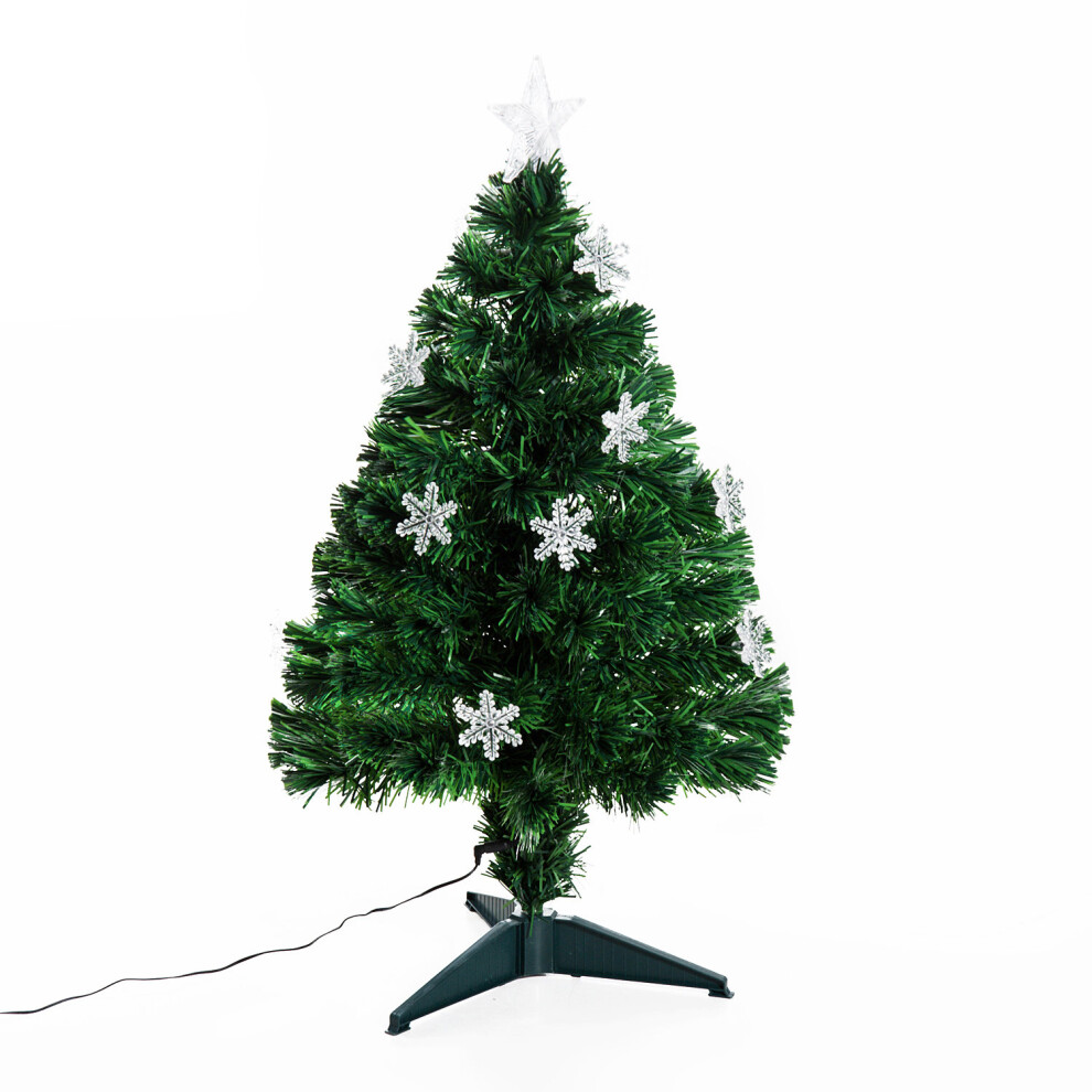 Homcom Fibre Optic Artificial Christmas Tree With Snowflake Lights 3Ft