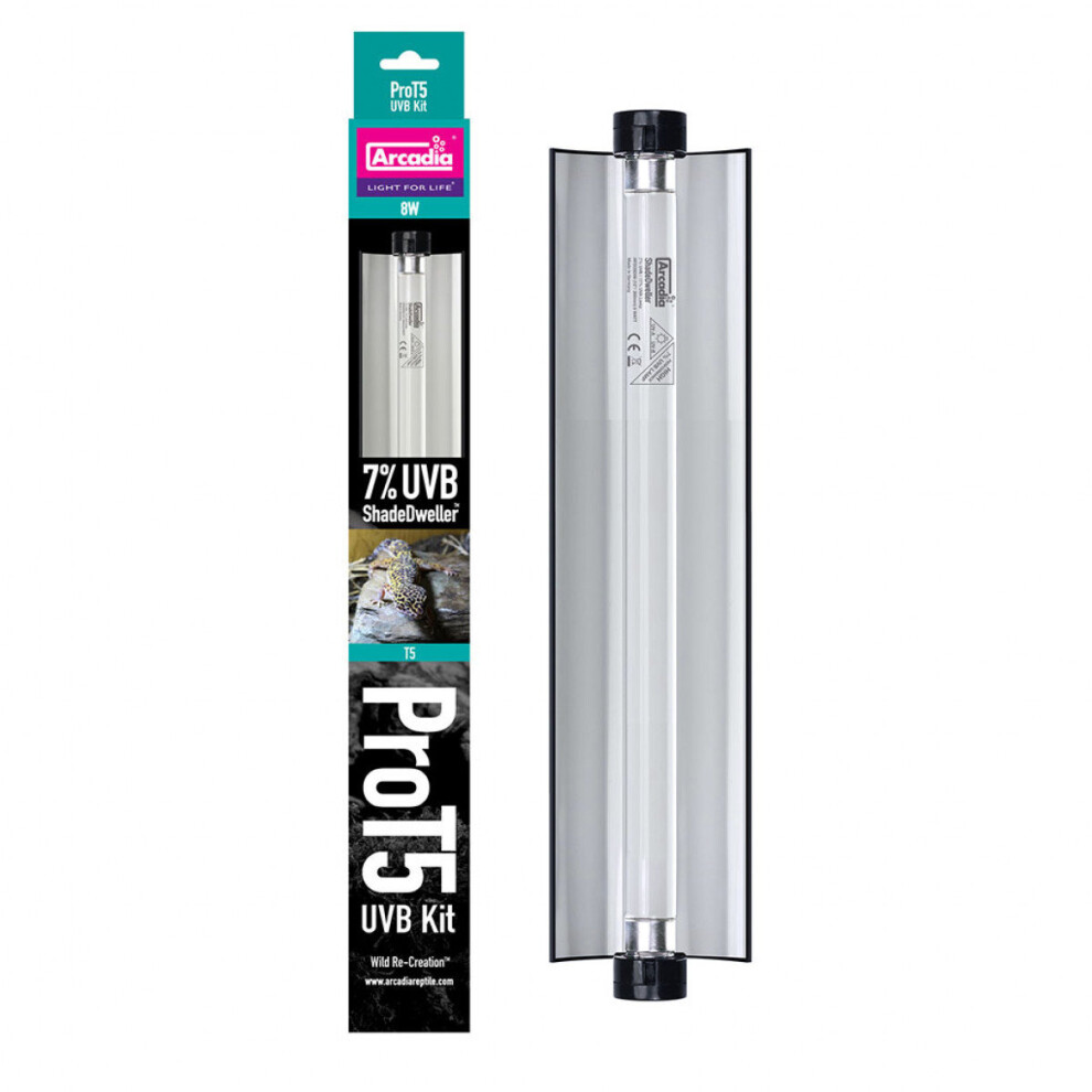 Arcadia Pro T5 UVB Kit, ShadeDweller, 7% UVB, 8 Watt UV Fluorescent Lighting Kit