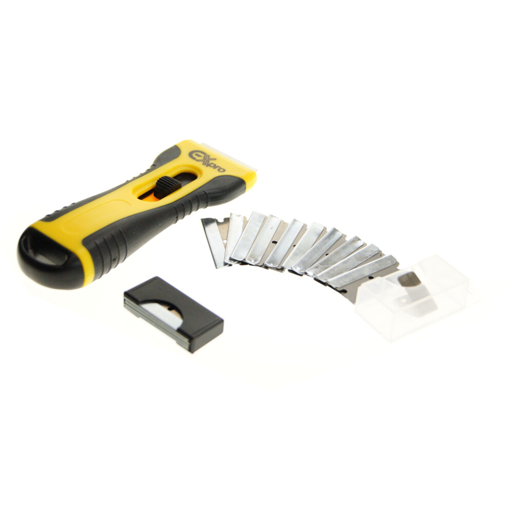 BRAND NEW GLASS & CERAMIC HOB SCRAPER KNIFE CLEANER & 15 BLADES COMFORT GRIP