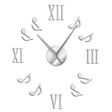 (Silver, 37 inch) Roman Numerals With Musical Notes Giant Luxury Wall Clock