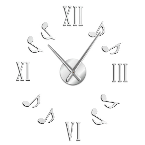 (Silver, 37 inch) Roman Numerals With Musical Notes Giant Luxury Wall Clock