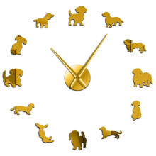 (Gold, 47 inch) DIY Dachshund Giant Frameless Clock Wall Art | Large Wall Clock