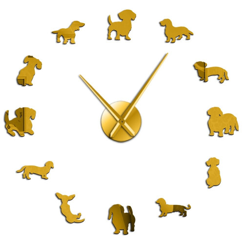 (Gold, 47 inch) DIY Dachshund Giant Frameless Clock Wall Art | Large Wall Clock