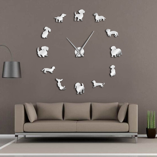 (Gold, 47 inch) DIY Dachshund Giant Frameless Clock Wall Art | Large Wall Clock 1