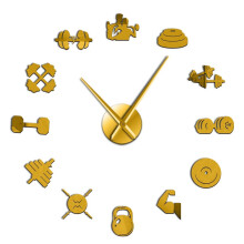 (Gold, 37 inch) Sports Gym Equipment DIY Wall Art Stickers Fitness Dumbbell Giant Wall Clock