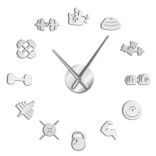 (Silver, 37 inch) Sports Gym Equipment DIY Wall Art Stickers Fitness Dumbbell Giant Wall Clock