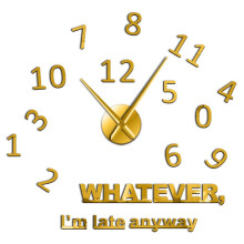 (Gold, 37 inch) Whatever I'm Late Anyway Inspirational Quote Wall Art Large Numbers DIY Wall Clock