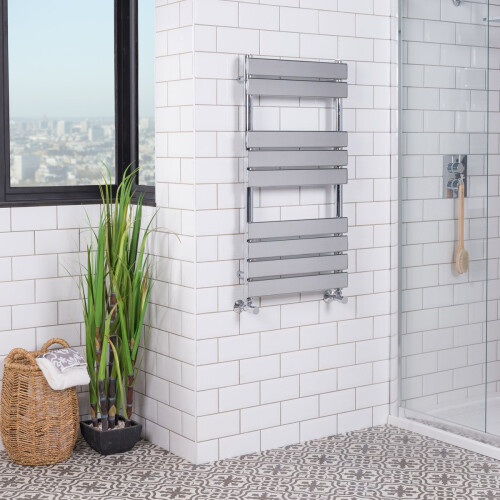 PlumbGalaxy Juva 950 x 500mm Chrome Flat Panel Heated Towel Rail