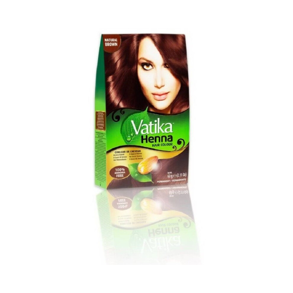 (Natural Brown ) Vatika Henna Hair Colour Ammonia Free - Brown, Dark Brown, Black & Burgundy 60g