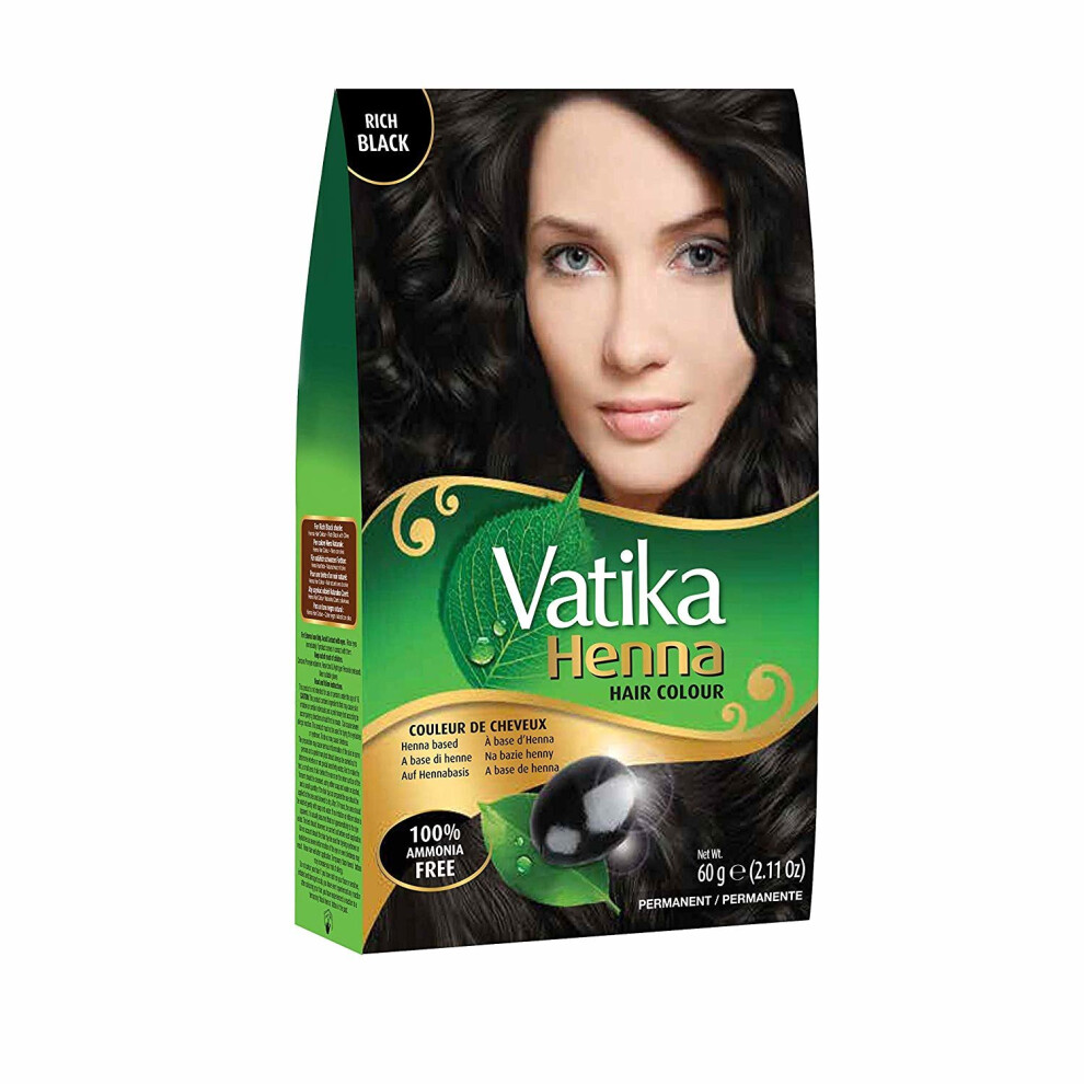 (Rich Black) Vatika Henna Hair Colour Ammonia Free - Brown, Dark Brown, Black & Burgundy 60g