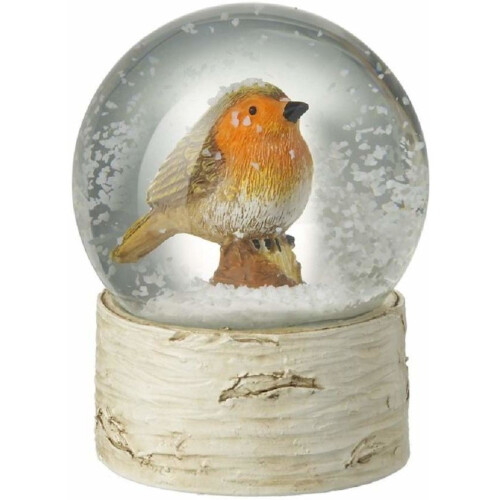 Small Christmas Winter Robin Snow Globe On Wood Effect Base