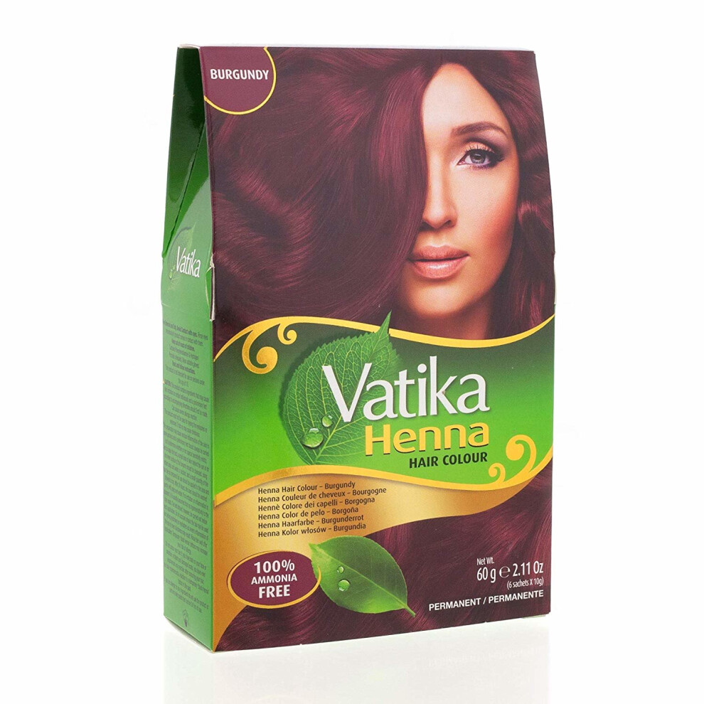Vatika Black,Red,Brown (Burgundy) Henna Hair Colour Ammonia Free - Brown, Dark Brown, Black & Burgundy 60G