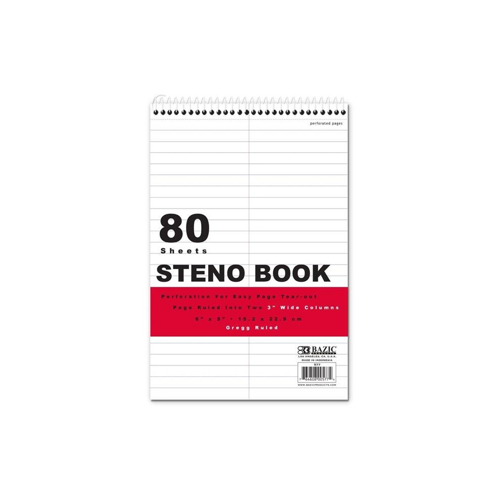 Bazic Products 577 6 x 9 in. 80 Sheets White Paper Gregg Ruled Steno Book, Case of 48-image-OPC-P5GJDYQ-NEW