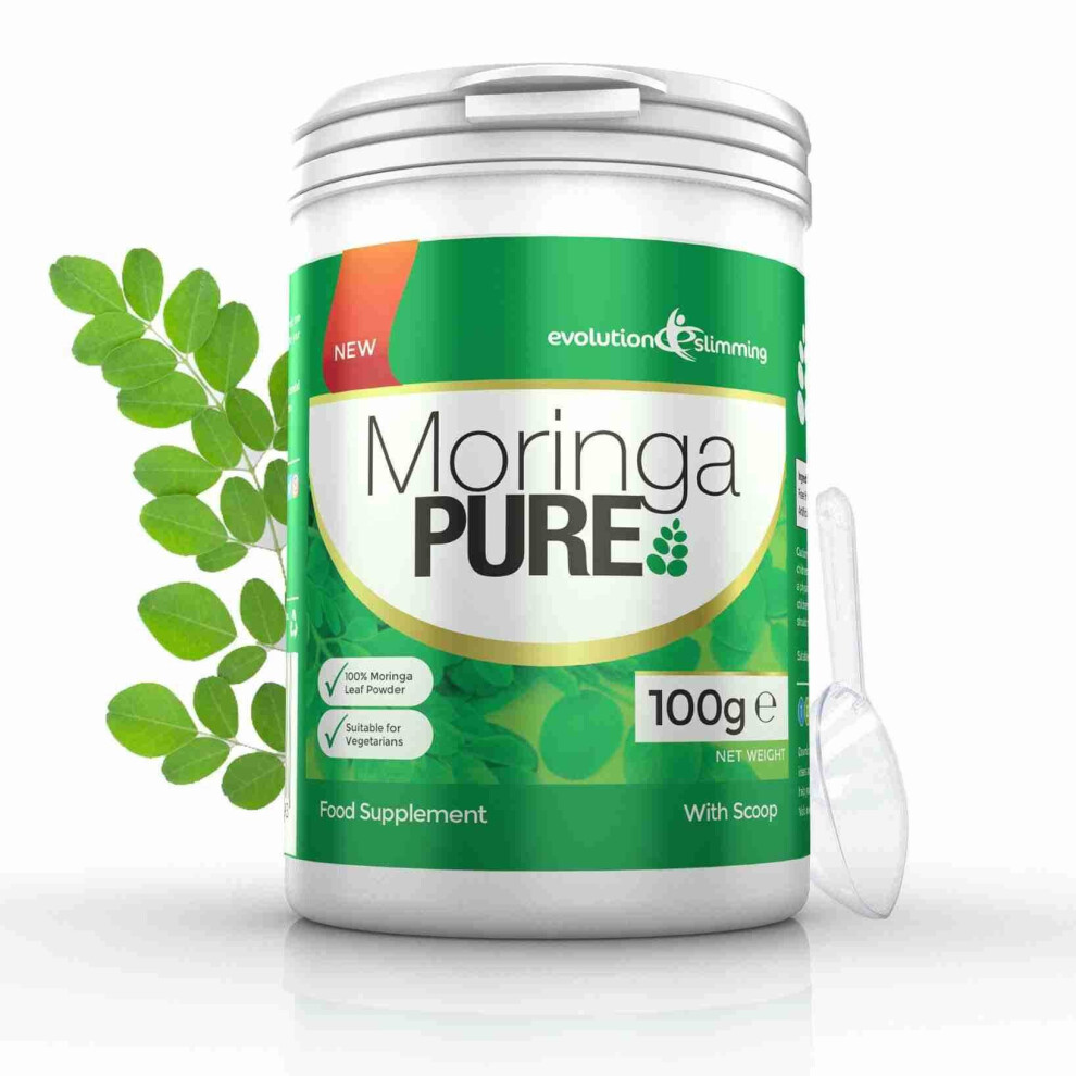 Moringa Pure 100% Pure Organic Powder 100g Tub - 100g Tub - Antioxidant and Nutritional Powder - Evolution Slimming