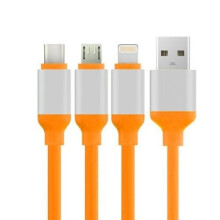 (Orange) Universal 3 in1 Multi USB Charger Charging Sync Cable for Android Phones Tablets