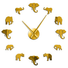 (Gold, 47 inch) Home Decor Jungle Animals Elephant DIY Large Wall Clock