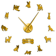 (Gold, 37 inch) Mexico Dog Breed Chihuahua DIY 3D Acrylic Wall Clock