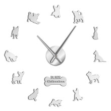 (Silver, 37 inch) Mexico Dog Breed Chihuahua DIY 3D Acrylic Wall Clock