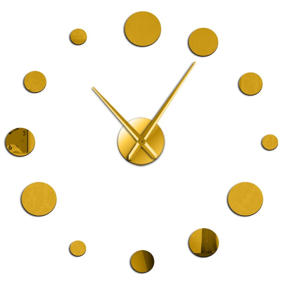 (Gold, 47 inch) Round Mirror Large Wall Clock Simple Modern Design Frameless Giant Wall Clock