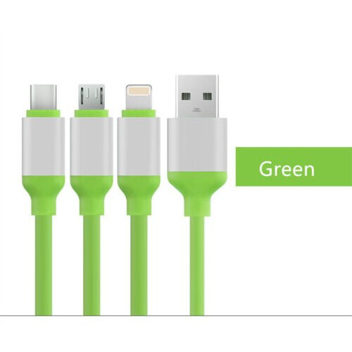 (Green) Universal 3 in1 Multi USB Charger Charging Sync Cable for Android Phones Tablets