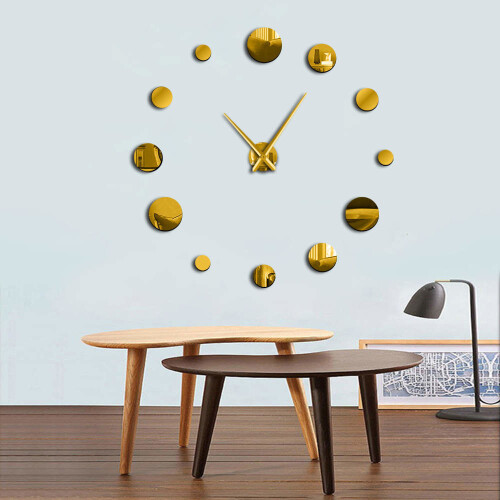 (Silver, 47 inch) Round Mirror Large Wall Clock Simple Modern Design Frameless Giant Wall Clock 2