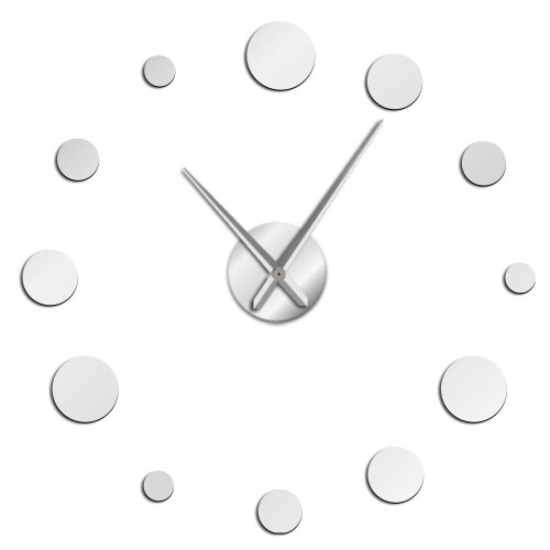 (Silver, 47 inch) Round Mirror Large Wall Clock Simple Modern Design Frameless Giant Wall Clock