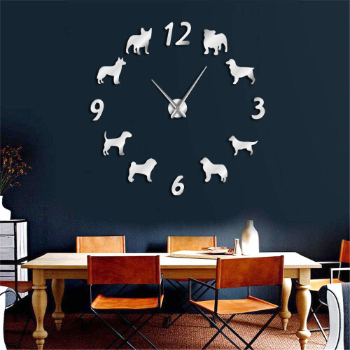 (Gold, 37 inch) Different Dog Breeds Large Wall Clock 1
