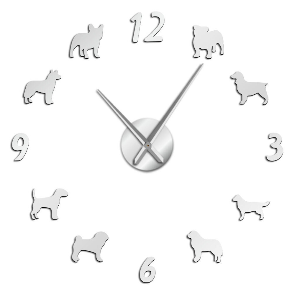 (Silver, 47 inch) Different Dog Breeds Large Wall Clock