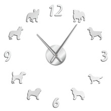 (Silver, 37 inch) Different Dog Breeds Large Wall Clock