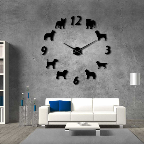 (Silver, 37 inch) Different Dog Breeds Large Wall Clock 2