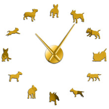 (Gold, 47 inch) Bull Terrier Dog Wall Art DIY Wall Clock