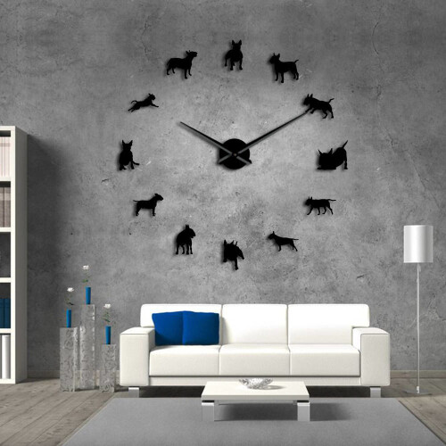 (Silver, 37 inch) Bull Terrier Dog Wall Art DIY Wall Clock 2