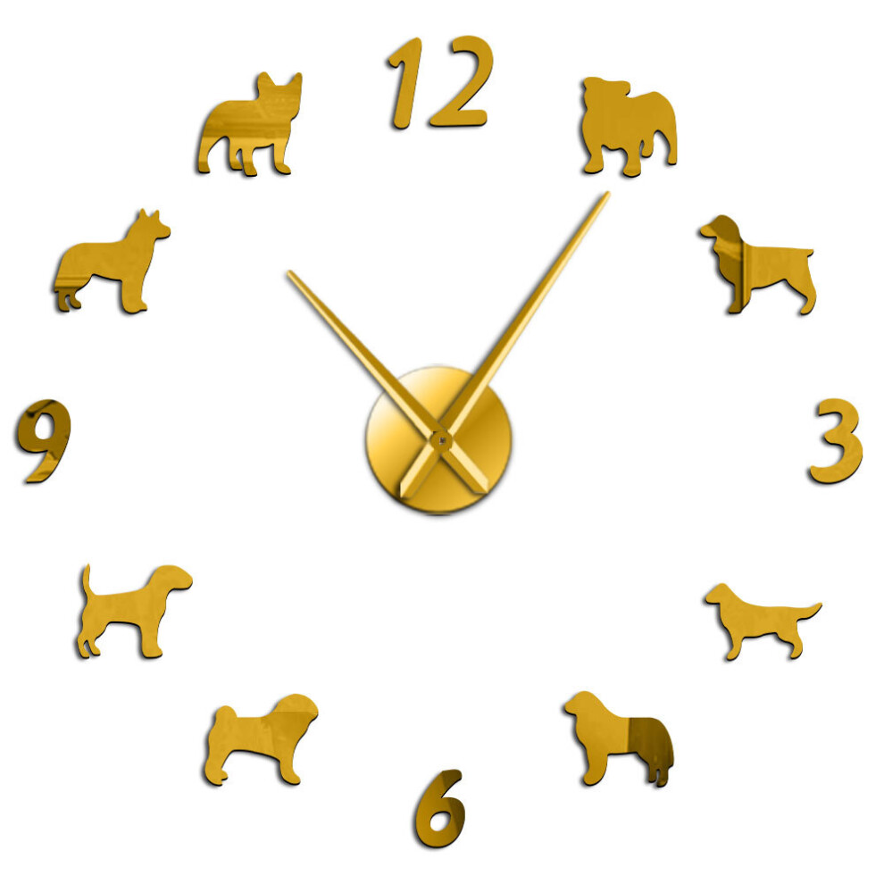 (Gold, 37 inch) Different Dog Breeds Large Wall Clock