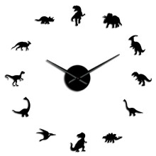 (Black, 47 inch) Jurassic Dinosaurs Wall Art T-Rex DIY Large Wall Clock
