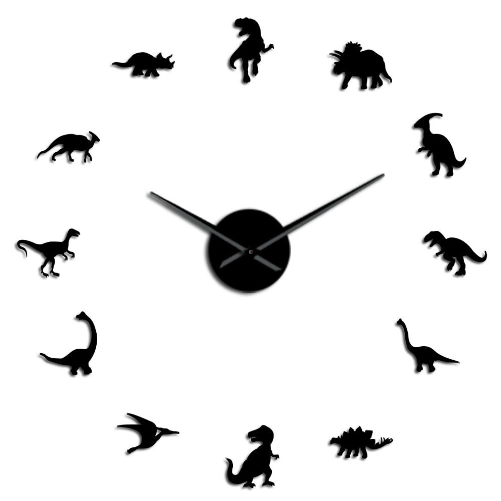 (Black, 47 inch) Jurassic Dinosaurs Wall Art T-Rex DIY Large Wall Clock