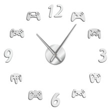 (Silver, 37 inch) Video Game Controllers DIY Large Wall Clock