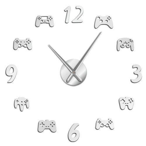 (Silver, 37 inch) Video Game Controllers DIY Large Wall Clock