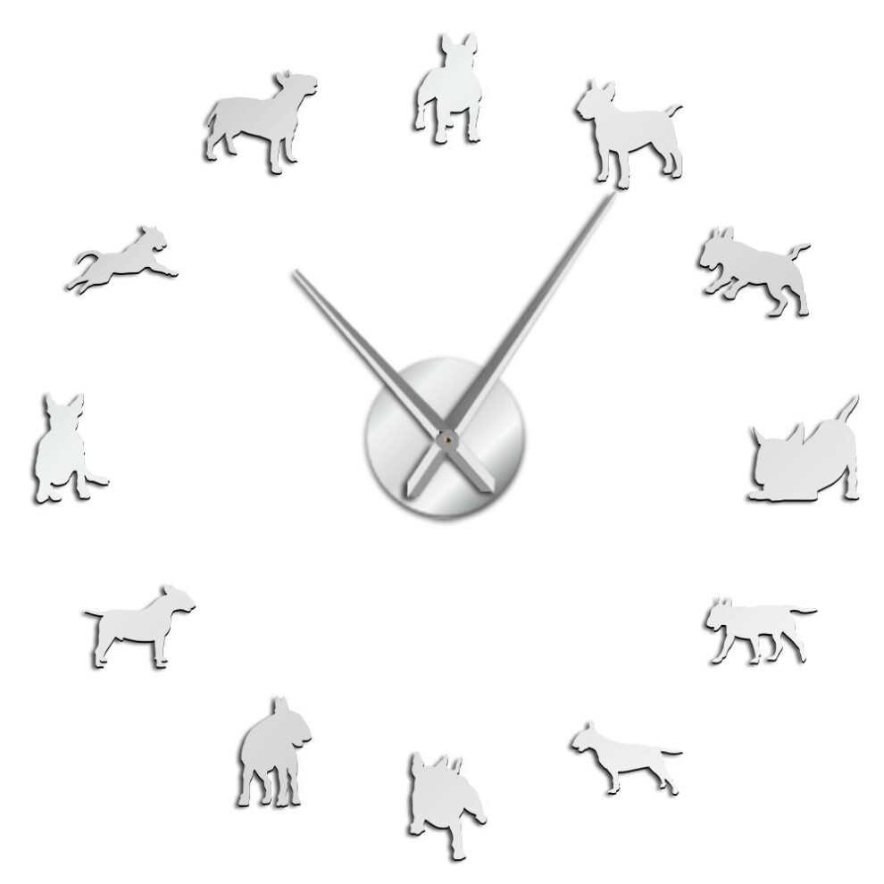 (Silver, 37 inch) Bull Terrier Dog Wall Art DIY Wall Clock