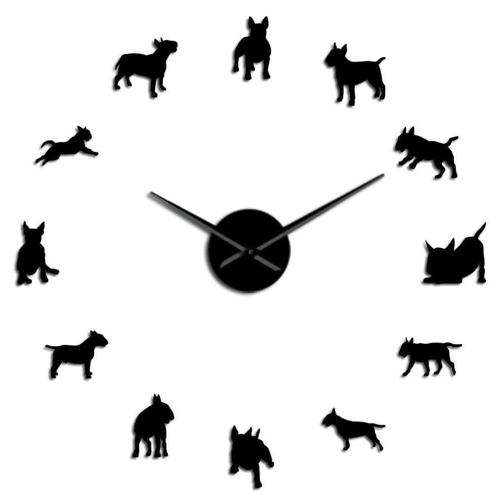 (Black, 37 inch) Bull Terrier Dog Wall Art DIY Wall Clock