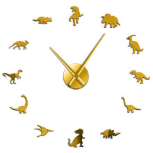 (Gold, 37 inch) Jurassic Dinosaurs Wall Art T-Rex DIY Large Wall Clock