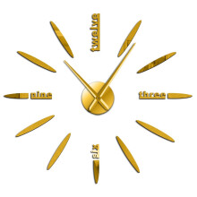 (Gold, 47 inch) Frameless DIY 3D Mirror Large Mute Wall Stickers for Living Room Bedroom Home Decorations Wall Clock